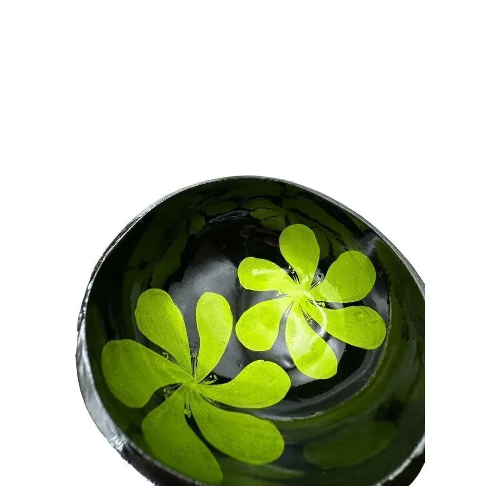 Coconut bowls flower inlay set of 4